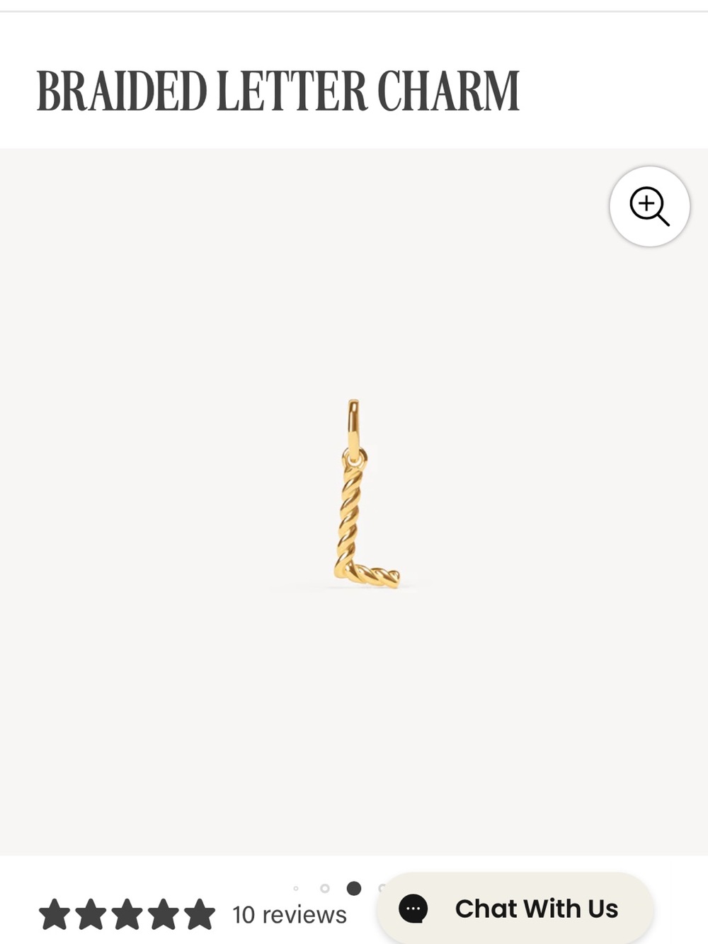 Hillberg & Berk Gold Twisted Letter L Charm Pendant. New. Perfect Gift!